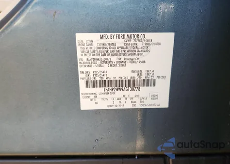 2010 Ford Taurus Sel из США, поврежденный, VIN 1FAHP2HW9AG130778